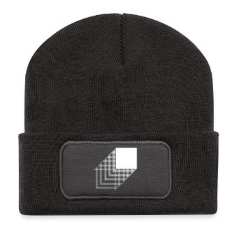 Kühnes quadratisches Bauhaus-Design - Recycelte Patch Beanie - Dunkelgrau - Vorne
