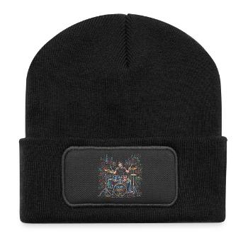Male Drummer Playing Drum Set Print - Recycled Patch Beanie - black - Front