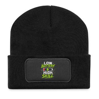 Niedrige Batterie Hohe Skill - Recycelte Patch Beanie - Schwarz - Vorne