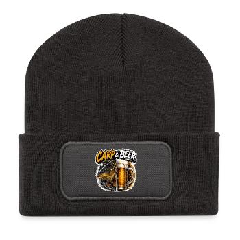 Carp And Beer Funny Fishing Design - Recycled Patch Beanie - dark grey - Front