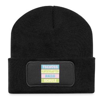 Abschied Kindergarten Einschulung - Recycelte Patch Beanie - Schwarz - Vorne