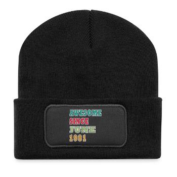 Faute de frappe vintage : Parfait depuis juin 1981 - Beanie recyclé à patch - noir - Devant