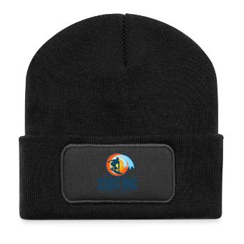 Surfing Retro Waves Silhouette Sunset - Recycled Patch Beanie - black - Front