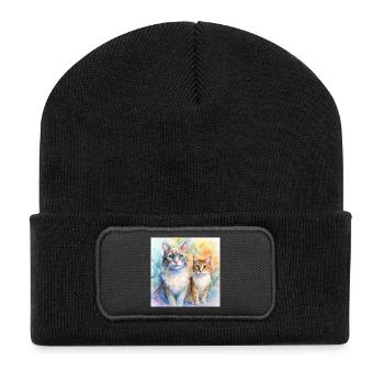 Aquarell-Katzen-Porträt - Recycelte Patch Beanie - Schwarz - Vorne