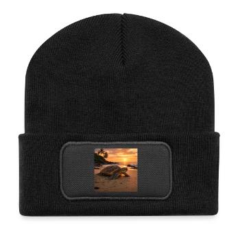 Sunset sea turtle - Recycled Patch Beanie - black - Front