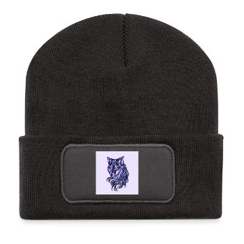 Wolfs Linienkunst in Blau - Recycelte Patch Beanie - Dunkelgrau - Vorne