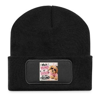 Mein Hund ist süßer als dein Freund - Recycelte Patch Beanie - Schwarz - Vorne