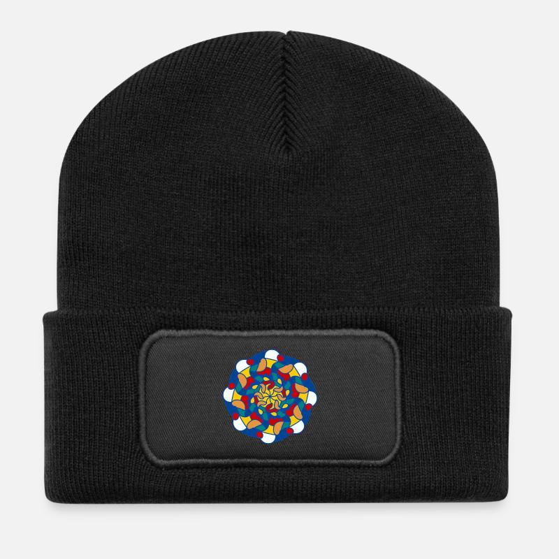 Mandala éclatant kaleidoscope - Beanie recyclé à patch - noir