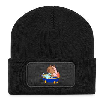 Bain moussant de capybara Dessin animé douillet Splash & Chill - Beanie recyclé à patch - noir - Devant