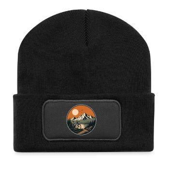 Bergsee Sonnenuntergang Fahrrad - Recycelte Patch Beanie - Schwarz - Vorne