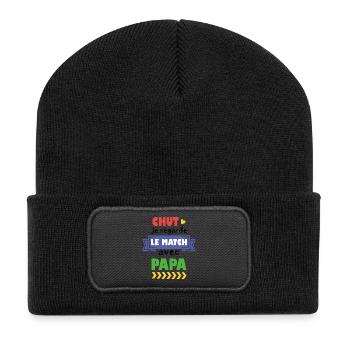 je regarde le match avec papa / enfant et football - Beanie recyclé à patch - noir - Devant