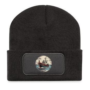  Fischerboot Auf Hoher See Vintage Seemann Maritim - Recycelte Patch Beanie - Dunkelgrau - Vorne
