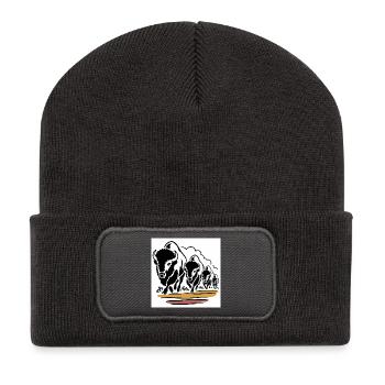 Büffelhorde in Bewegung - Recycelte Patch Beanie - Dunkelgrau - Vorne