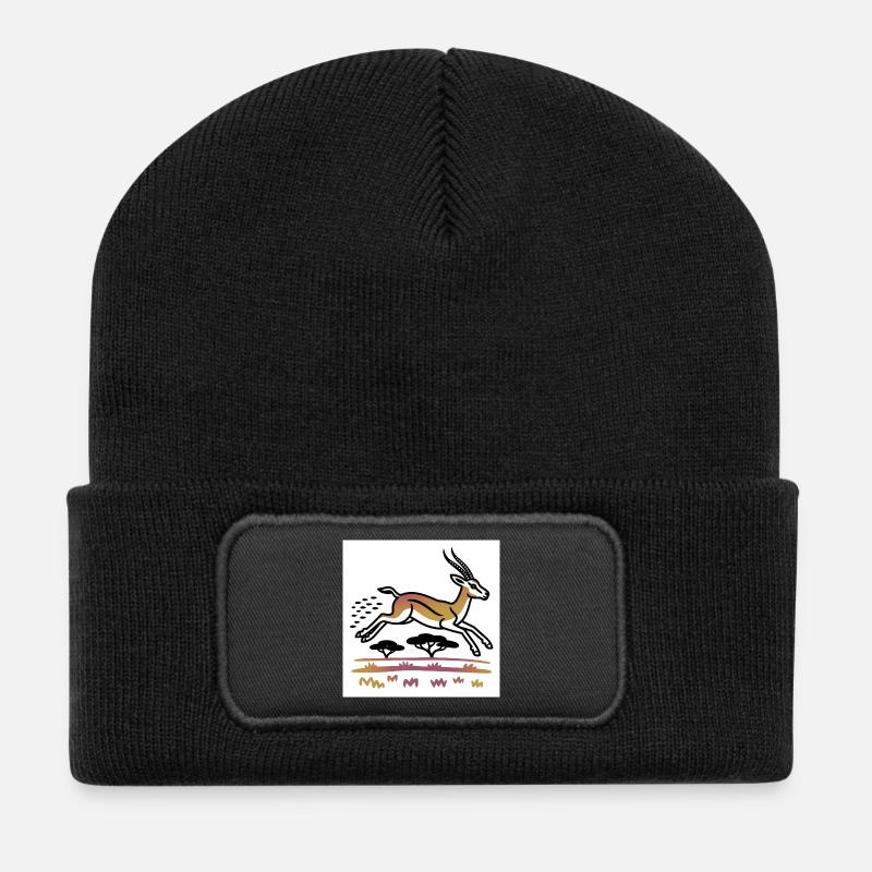 Gazelle in goldener Landschaft - Recycelte Patch Beanie - Schwarz