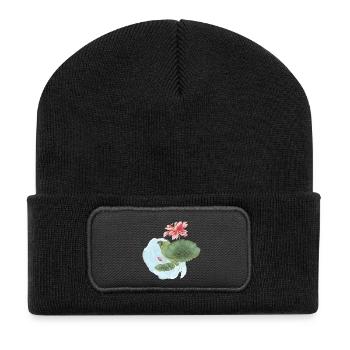Water Lily Watercolor Blossom Magic - Recycled Patch Beanie - black - Front