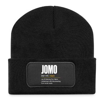 JOMO: Freude am Nichtstun - Recycelte Patch Beanie - Schwarz - Vorne
