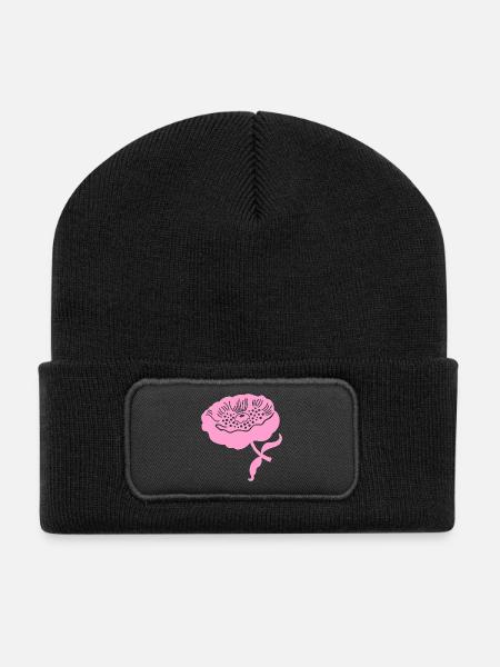 Peony L botanical peony L pink - Recycled Patch Beanie - black