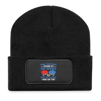 Meine tischtennis Technik Is Top Secret - Recycelte Patch Beanie - Schwarz - Vorne