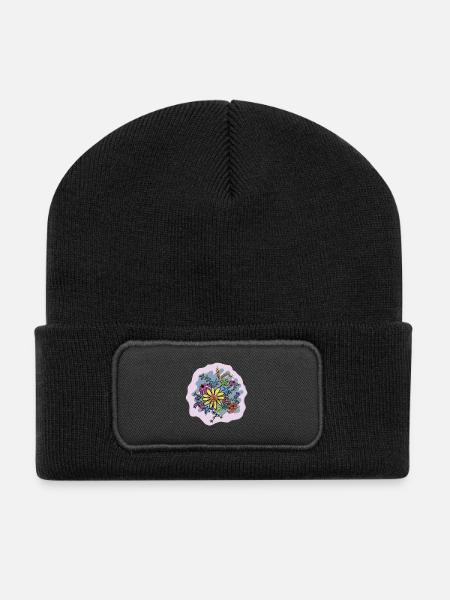 Colorful Flower Bouquet Illustration - Recycled Patch Beanie - black