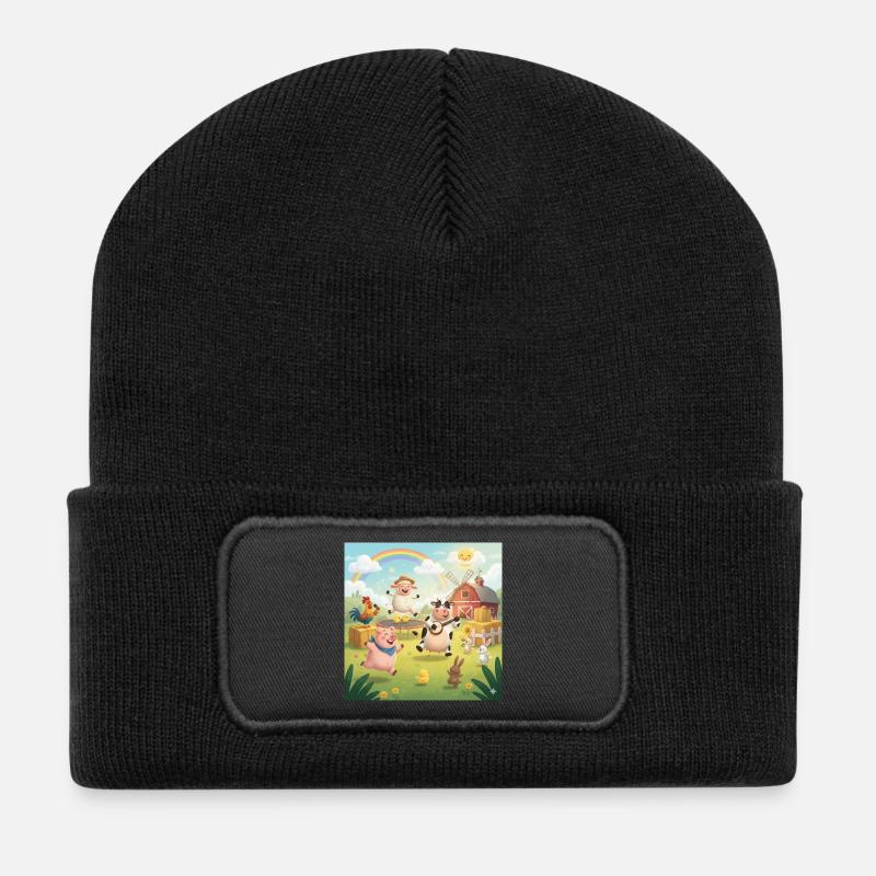 Scène joyeuse dans le jardin avec des animaux et de la musique - Beanie recyclé à patch - noir