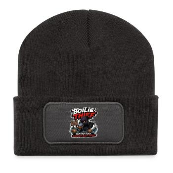 Boilie Thief lustiges Karpfenfischen-Design - Recycelte Patch Beanie - Dunkelgrau - Vorne