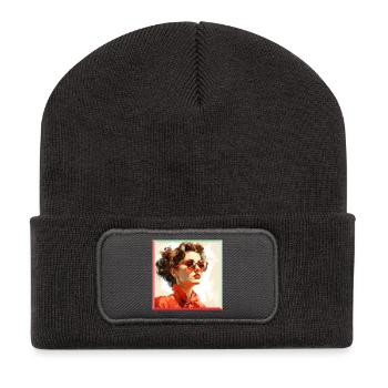 Red Retro Look Portrait - Recycled Patch Beanie - dark grey - Front