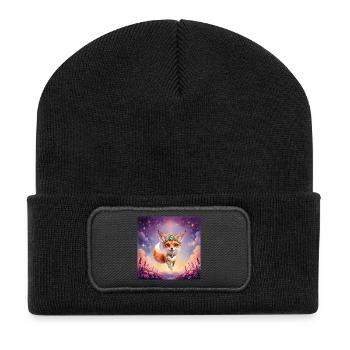 Fox with crown in stellar sunset - Recycled Patch Beanie - black - Front