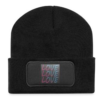Gradient Love Schriftzug auf Streifen - Recycelte Patch Beanie - Schwarz - Vorne