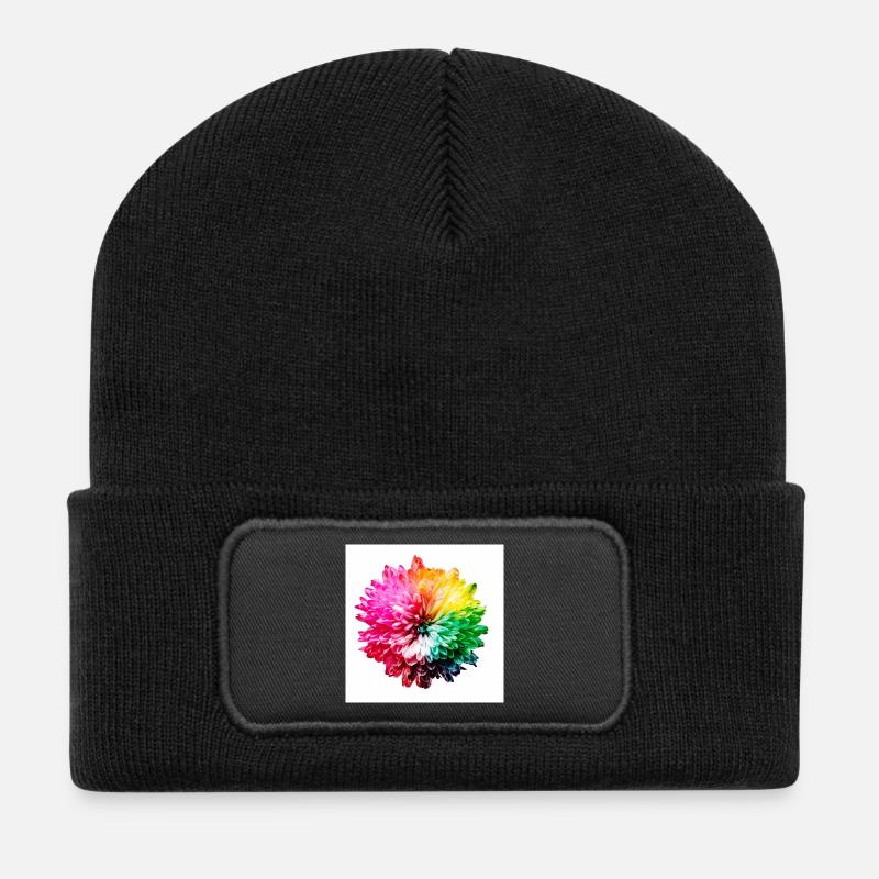 Regenbogen Blüte Explosion - Recycelte Patch Beanie - Schwarz
