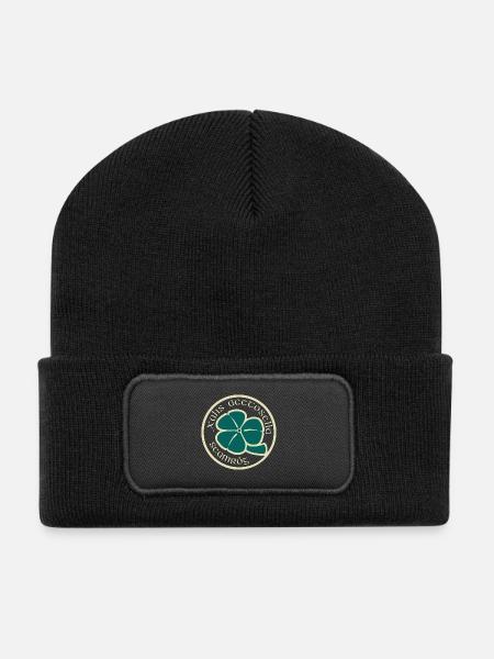 Green Beige Shamrock Saint Patrick's Day Floral - Recycled Patch Beanie - black