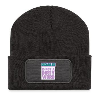 Handicapé n’est pas un gros mot - Beanie recyclé à patch - charbon - Devant