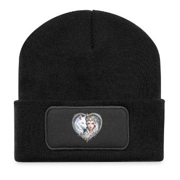 Femme Loup Florale dans le Cœur - Beanie recyclé à patch - noir - Devant