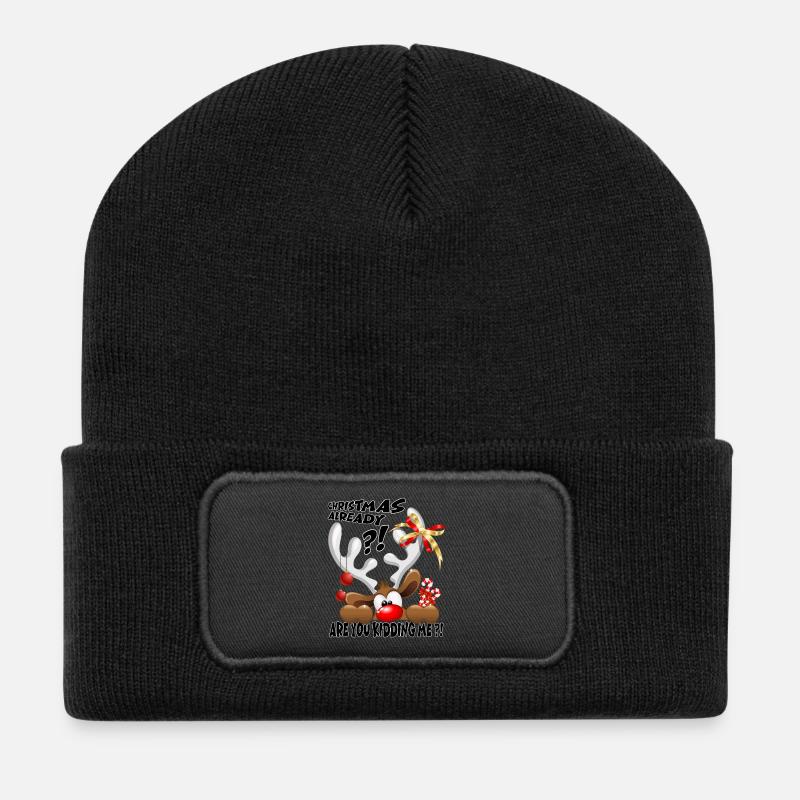 « Noël déjà ?! » Renne Drôle qui Regarde - Beanie recyclé à patch - noir