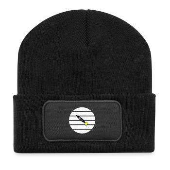Krypto Rakete im Streifenkreis - Recycelte Patch Beanie - Schwarz - Vorne