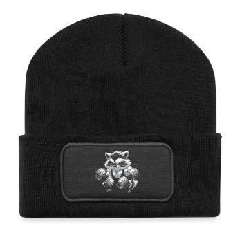 Trash Panda gewinnt lustiger Waschbär-Bodybuilder - Recycelte Patch Beanie - Schwarz - Vorne