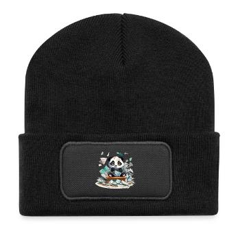 Panda money rain at the table - Recycled Patch Beanie - black - Front