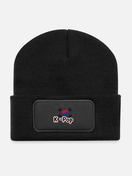 K-Pop Heart Taeguk Trigram - Recycled Patch Beanie - black
