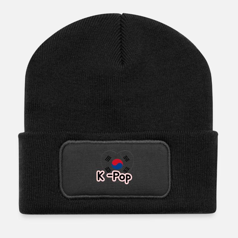 K-Pop Heart Taeguk Trigram - Recycled Patch Beanie - black
