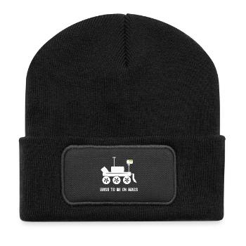 Mars-Wunsch Rover Motiv - Recycelte Patch Beanie - Schwarz - Vorne
