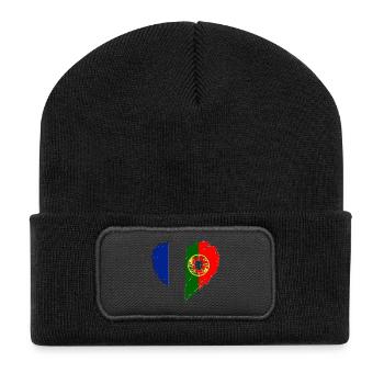 France Portugal Flag Coeur - Beanie recyclé à patch - noir - Devant