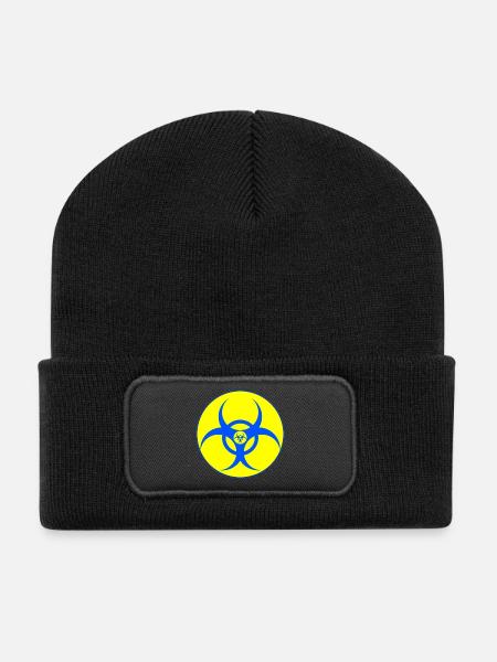Electric Blue Biohazard Crest - Recycled Patch Beanie - black