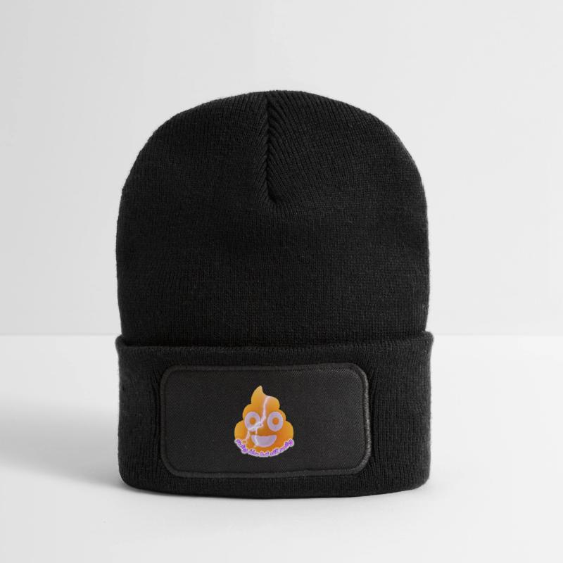 Illustration créative de vecteurs de caca. Beanie recyclé à patch