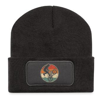 BMX Biker Trick Grafik Im Vintage Stil - Recycelte Patch Beanie - Dunkelgrau - Vorne