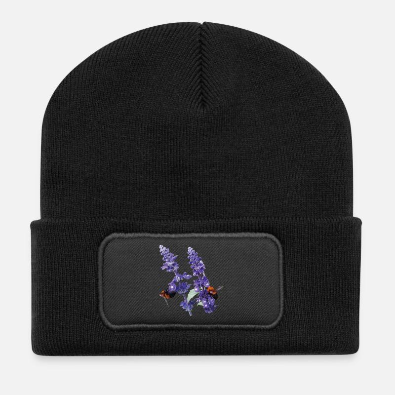 Vibrant_Salvia_Farinacea_-_Bumblebees - Recycelte Patch Beanie - Schwarz