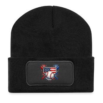 Baseball Américain USA Drapeau Vintage - Beanie recyclé à patch - noir - Devant