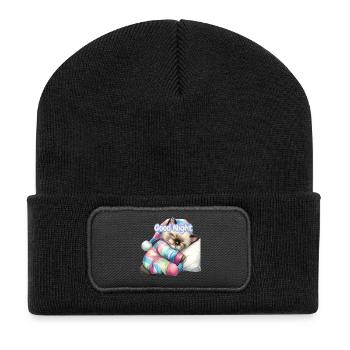 Pastel Kitten Gute Nacht - Recycelte Patch Beanie - Schwarz - Vorne