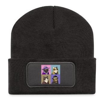 Badass Cat Quartet - Recycelte Patch Beanie - Dunkelgrau - Vorne