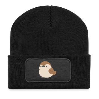 Rundlicher Spatz - Recycelte Patch Beanie - Schwarz - Vorne