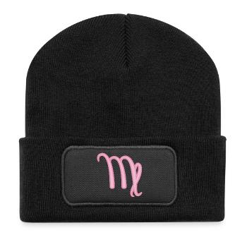 Jungfrau Sternzeichen Pastellrosa - Recycelte Patch Beanie - Schwarz - Vorne