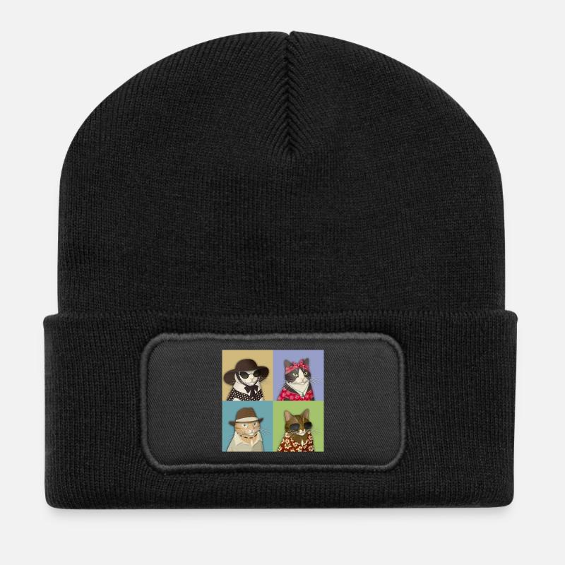 Pop Art de chat d’été - Beanie recyclé à patch - noir